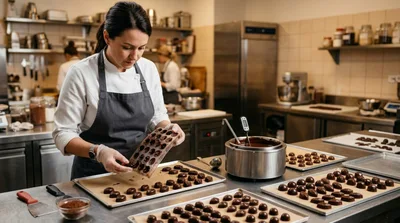 Professional Chocolatier Working in a Commercial Kitchen