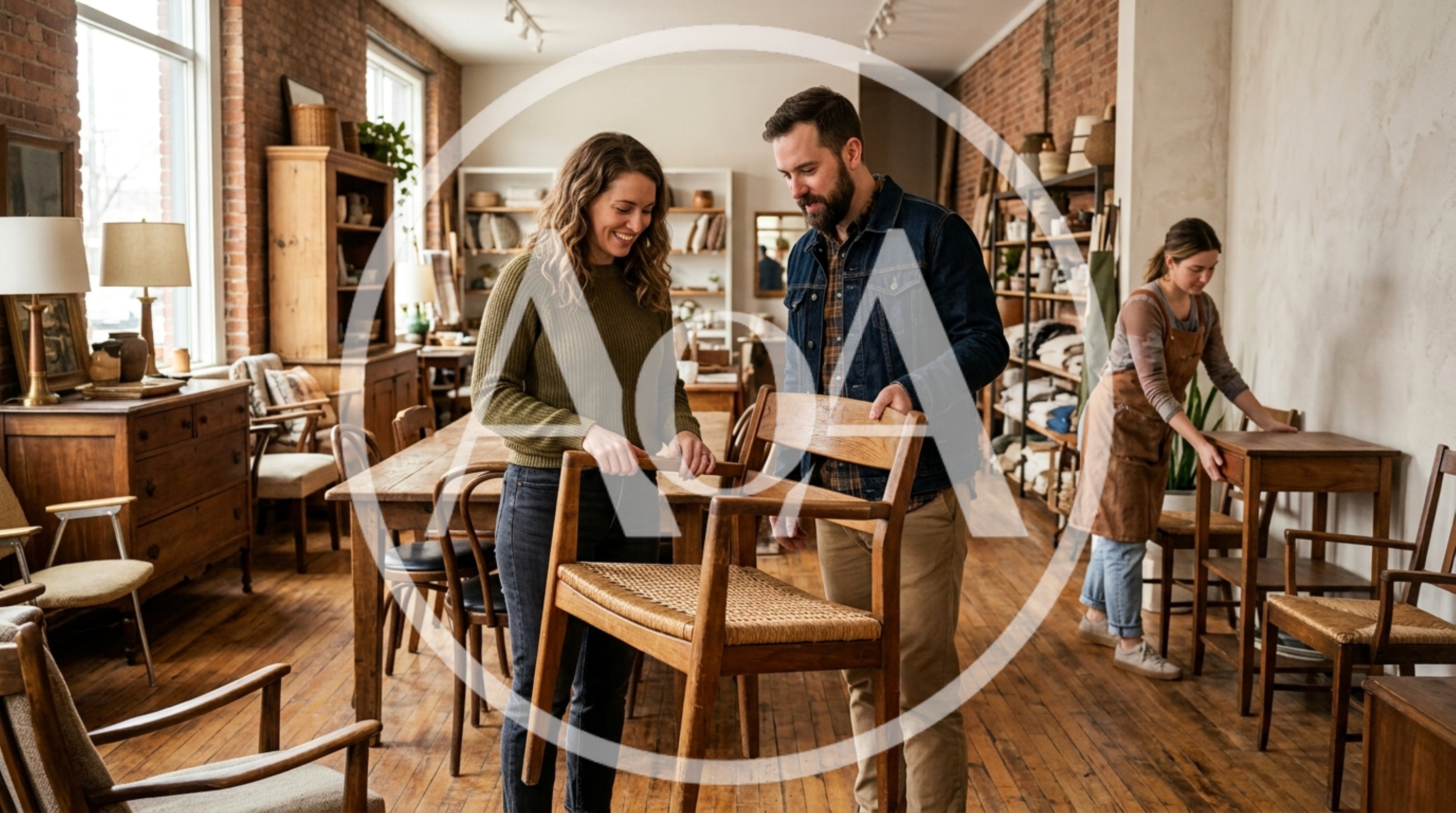 Couple Shopping For Vintage Furniture In A Boutique Store