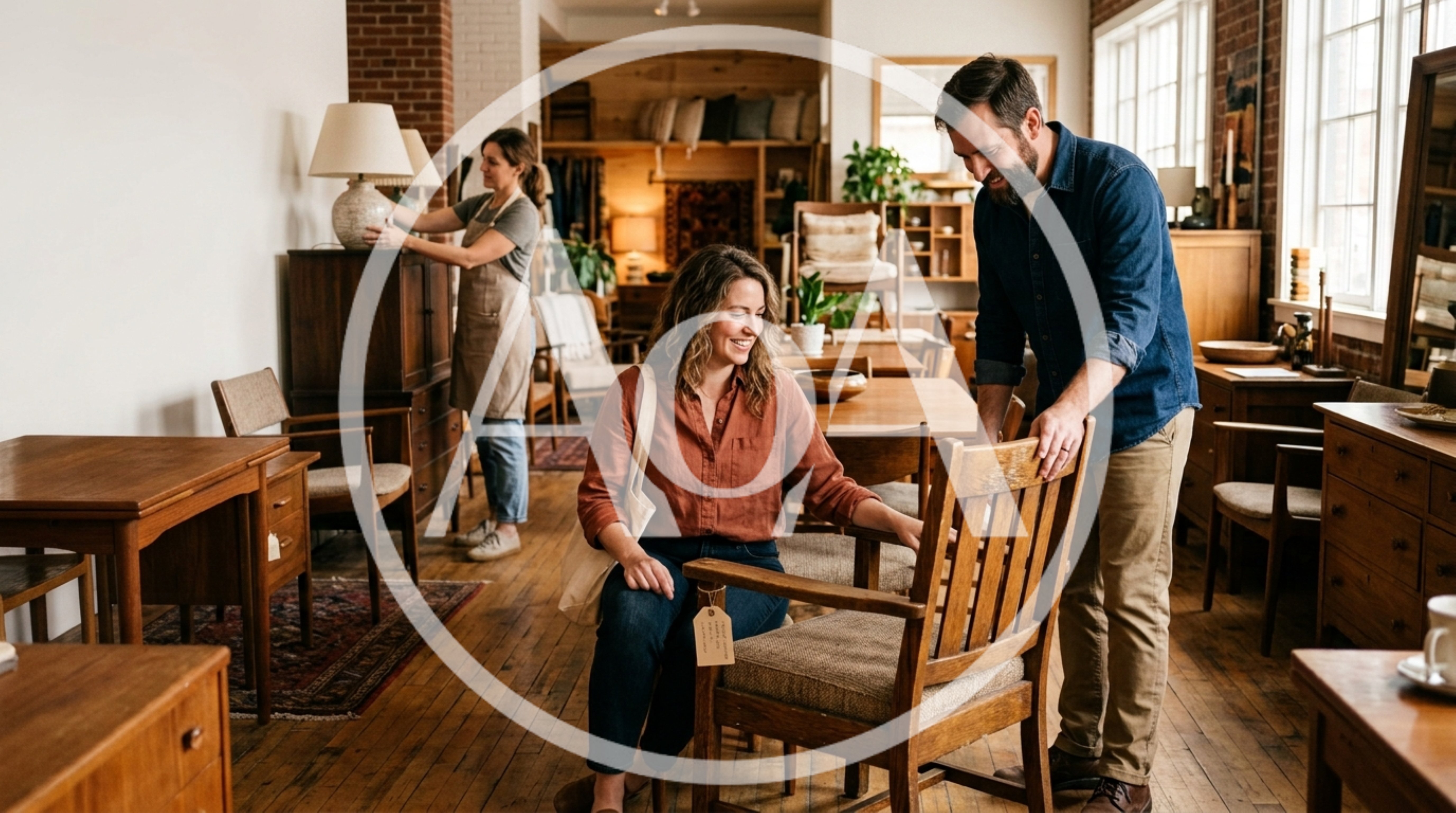 Couple Shopping For Vintage Furniture In A Boutique Store
