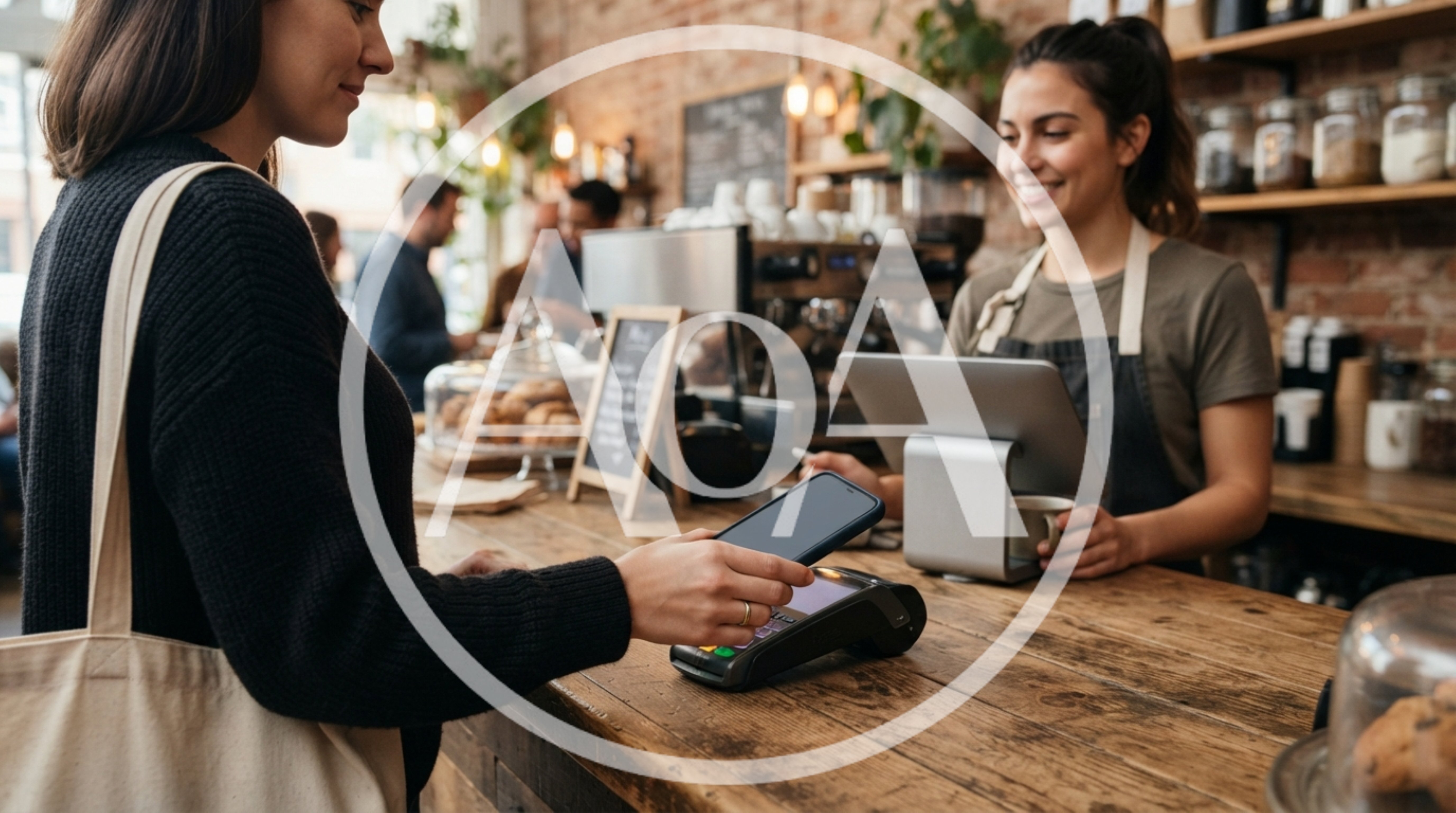 Customer Making Contactless Payment at Coffee Shop Counter