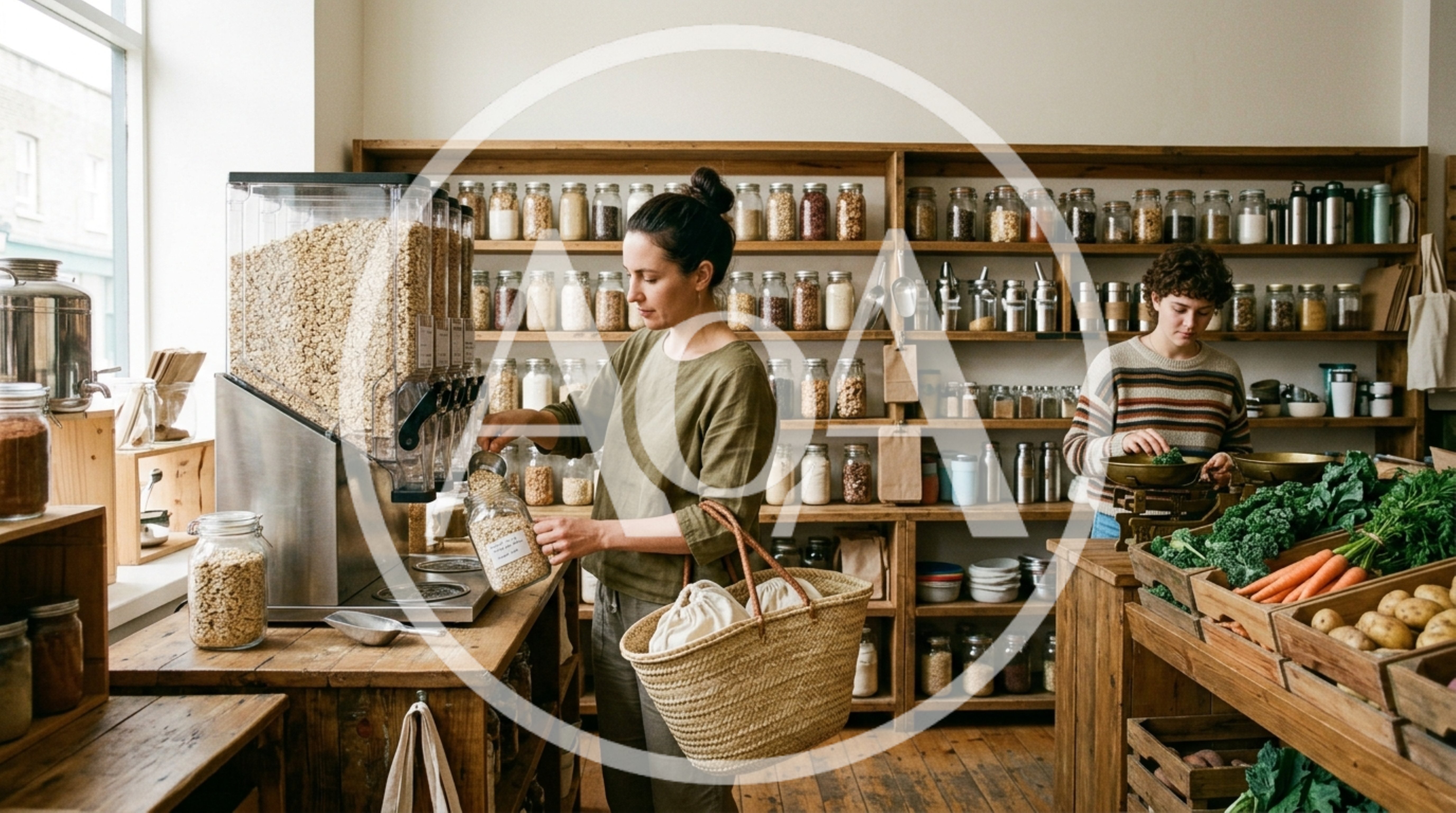 Two Women Shopping In A Zero Waste Grocery Store