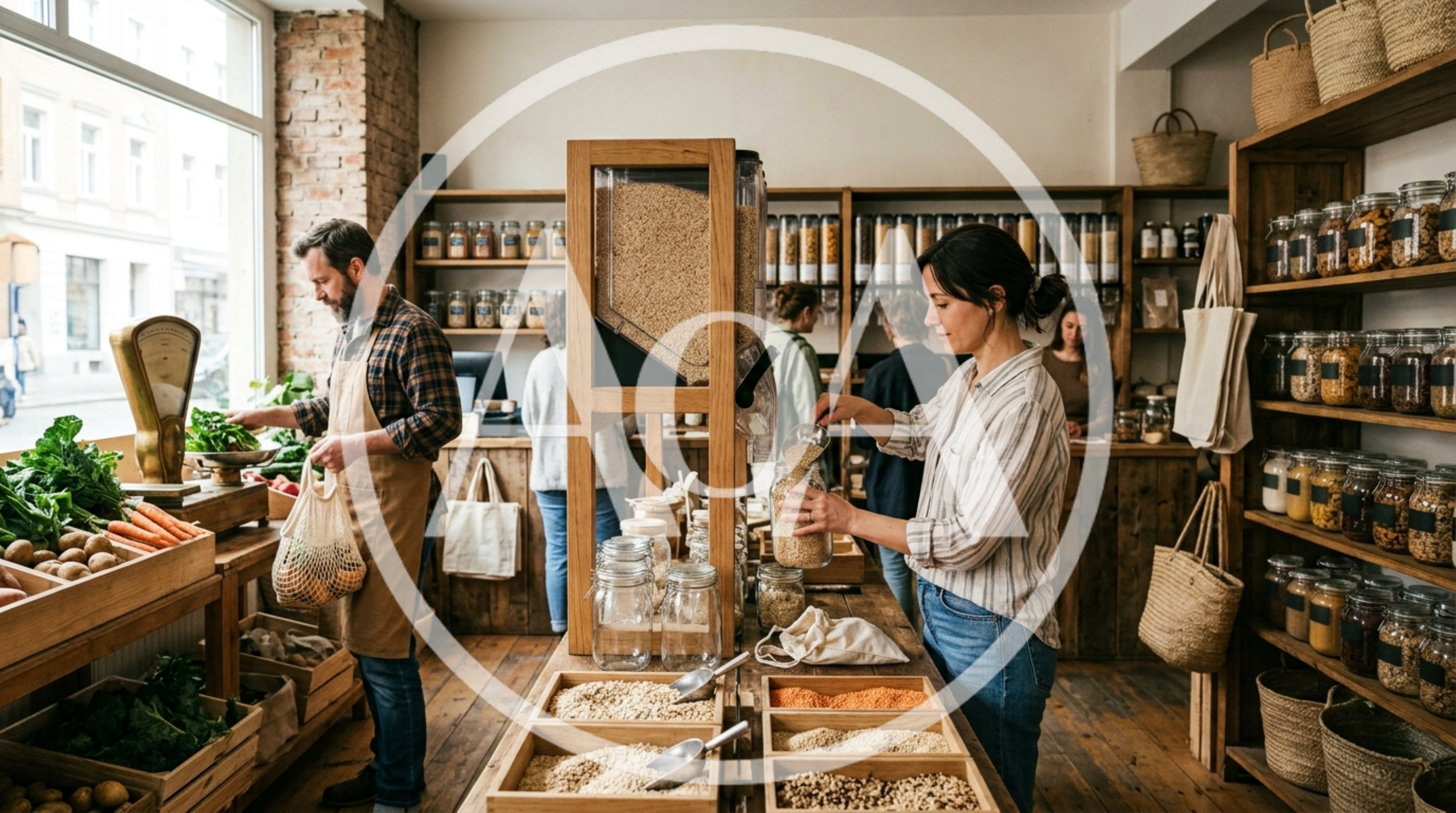 Customers Shopping In A Zero Waste Grocery Store