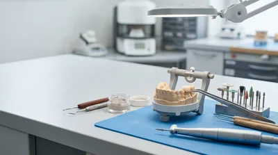 Dental Technician Working On A Ceramic Crown Model