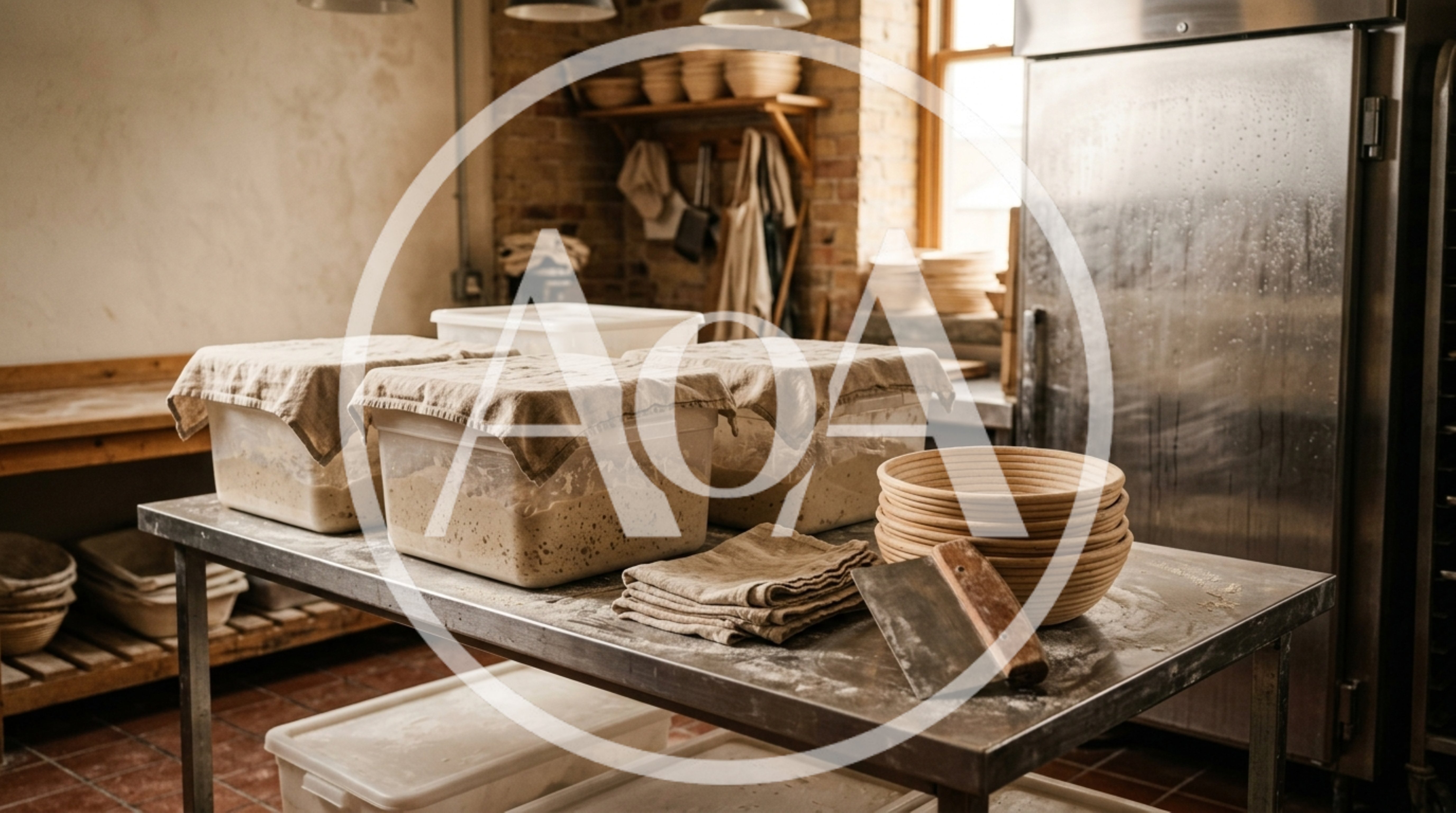 Sourdough Bread Dough Fermenting In A Professional Bakery