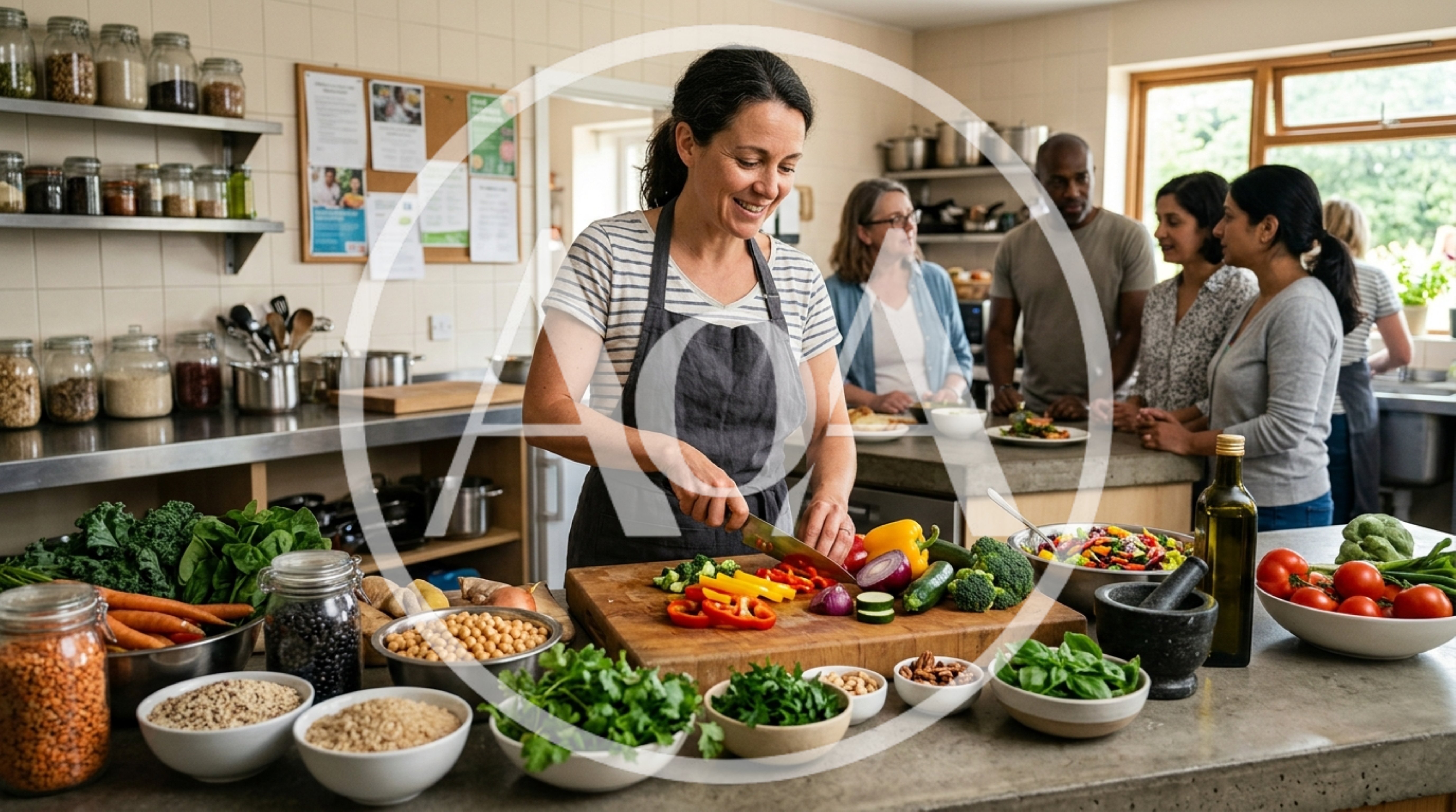 Woman Preparing Fresh Vegetables In A Community Kitchen