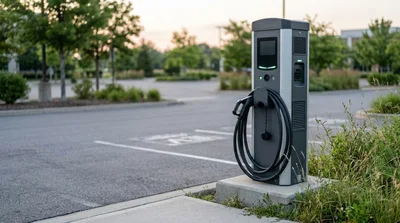 Electric Vehicle Charging Station In An Empty Parking Lot