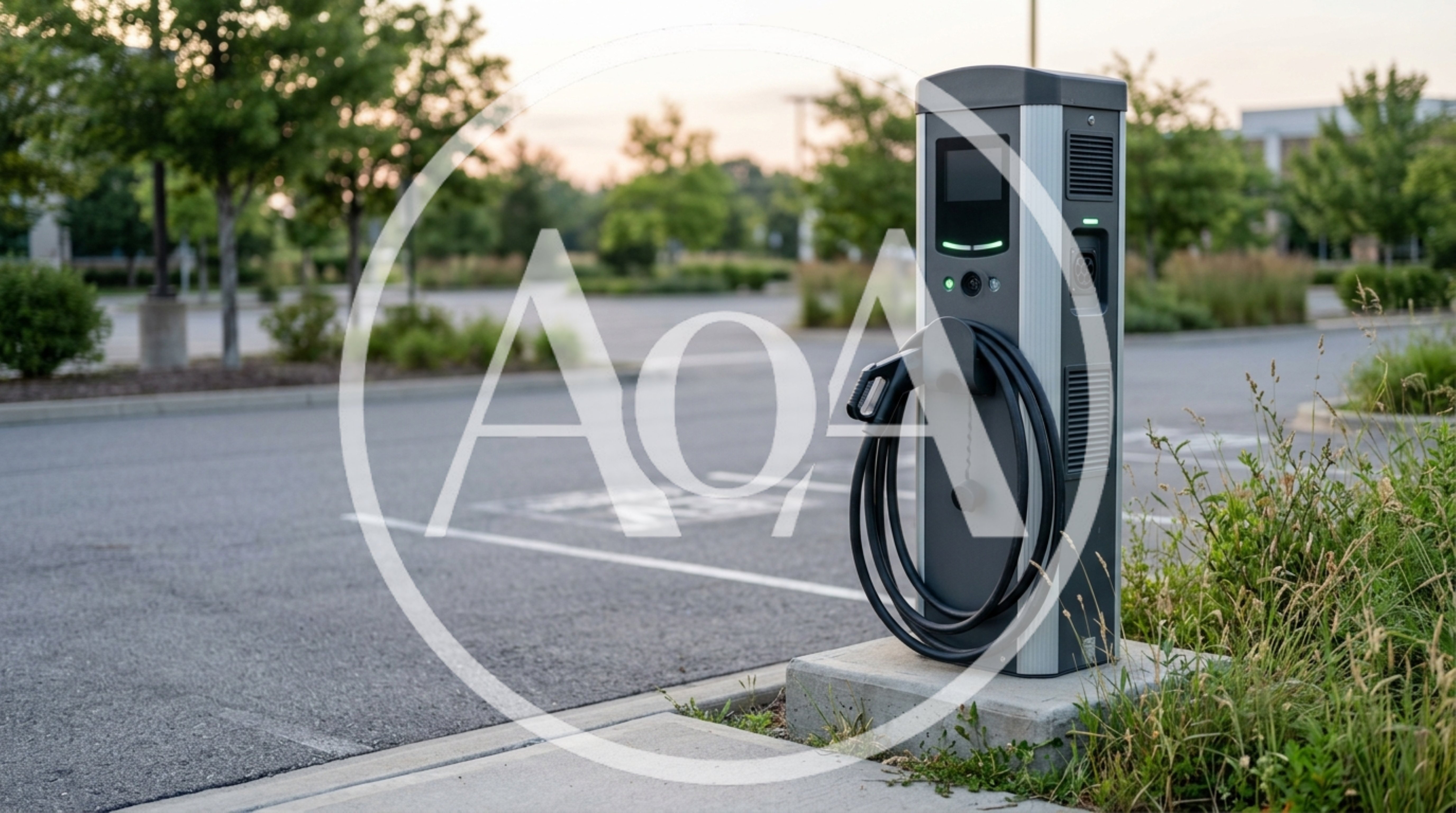 Electric Vehicle Charging Station In An Empty Parking Lot
