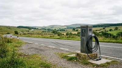 Electric Vehicle Charging Station On A Rural Road