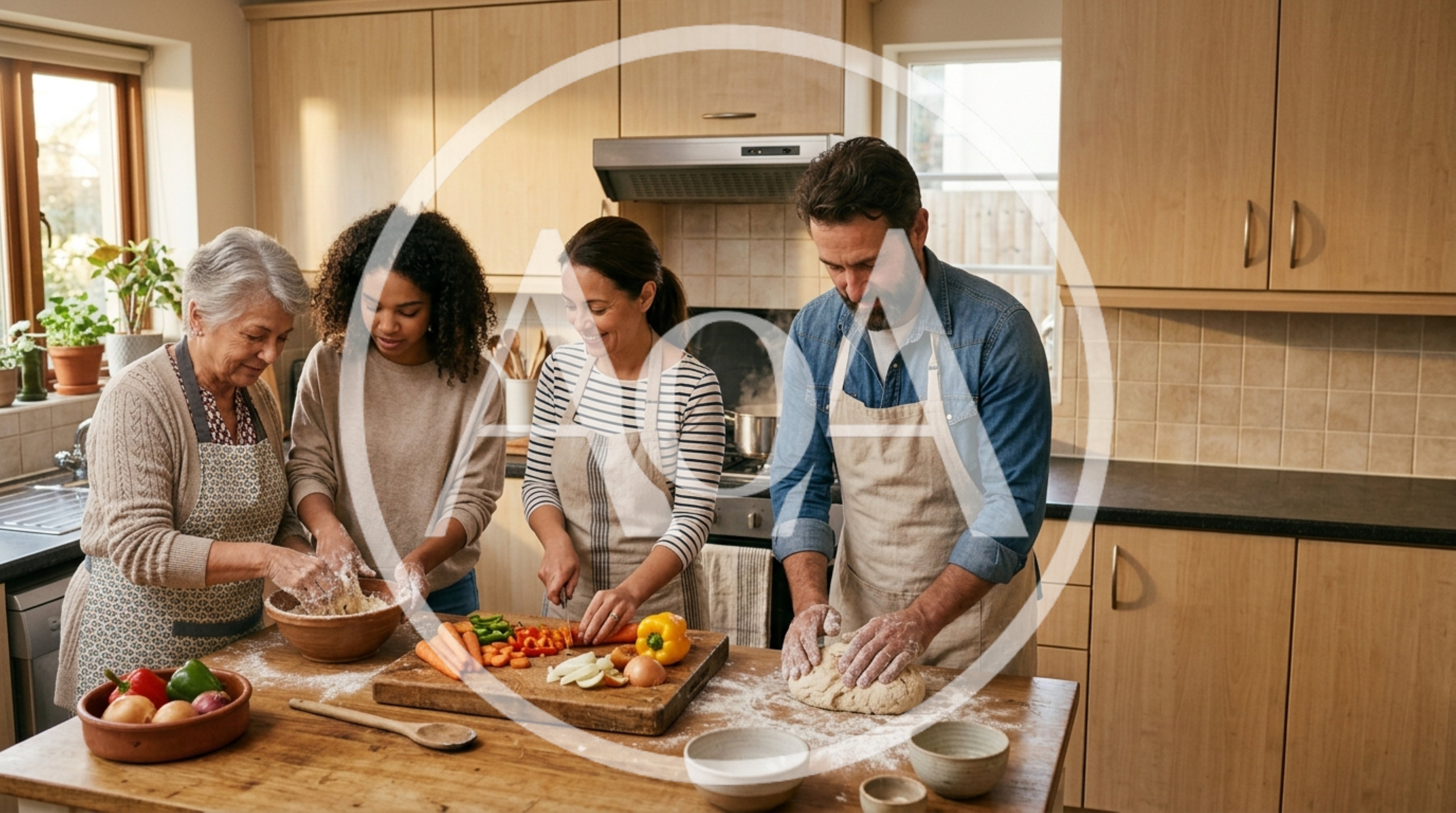 Multi-Generational Family Preparing A Meal Together In Kitchen