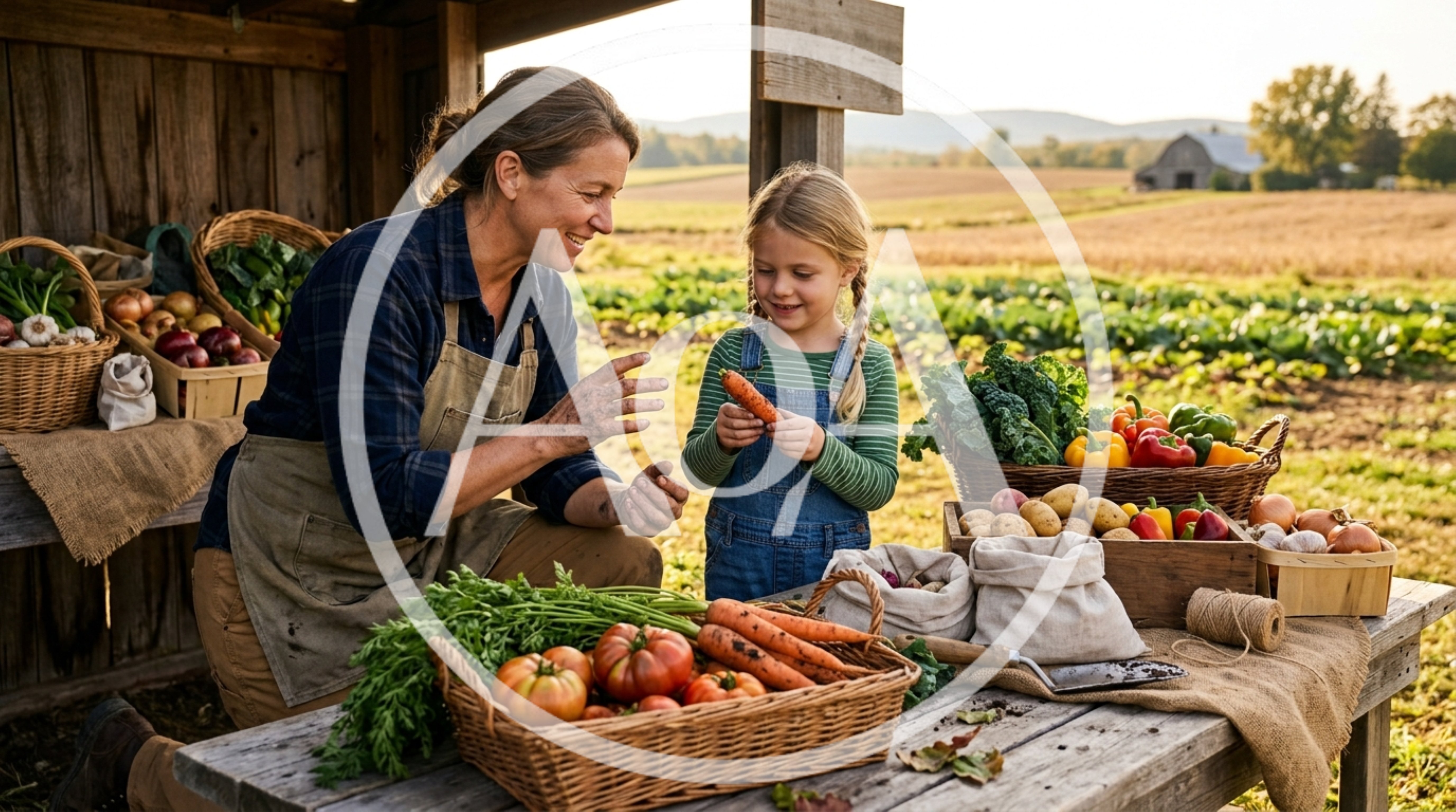 Mother and Daughter Harvesting Fresh Vegetables on Farm