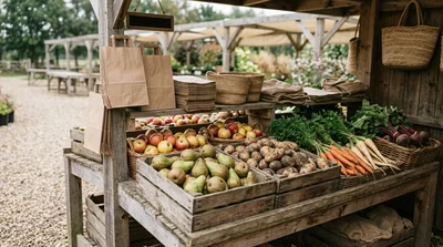 Fresh Organic Produce Display at a Rustic Farm Stand