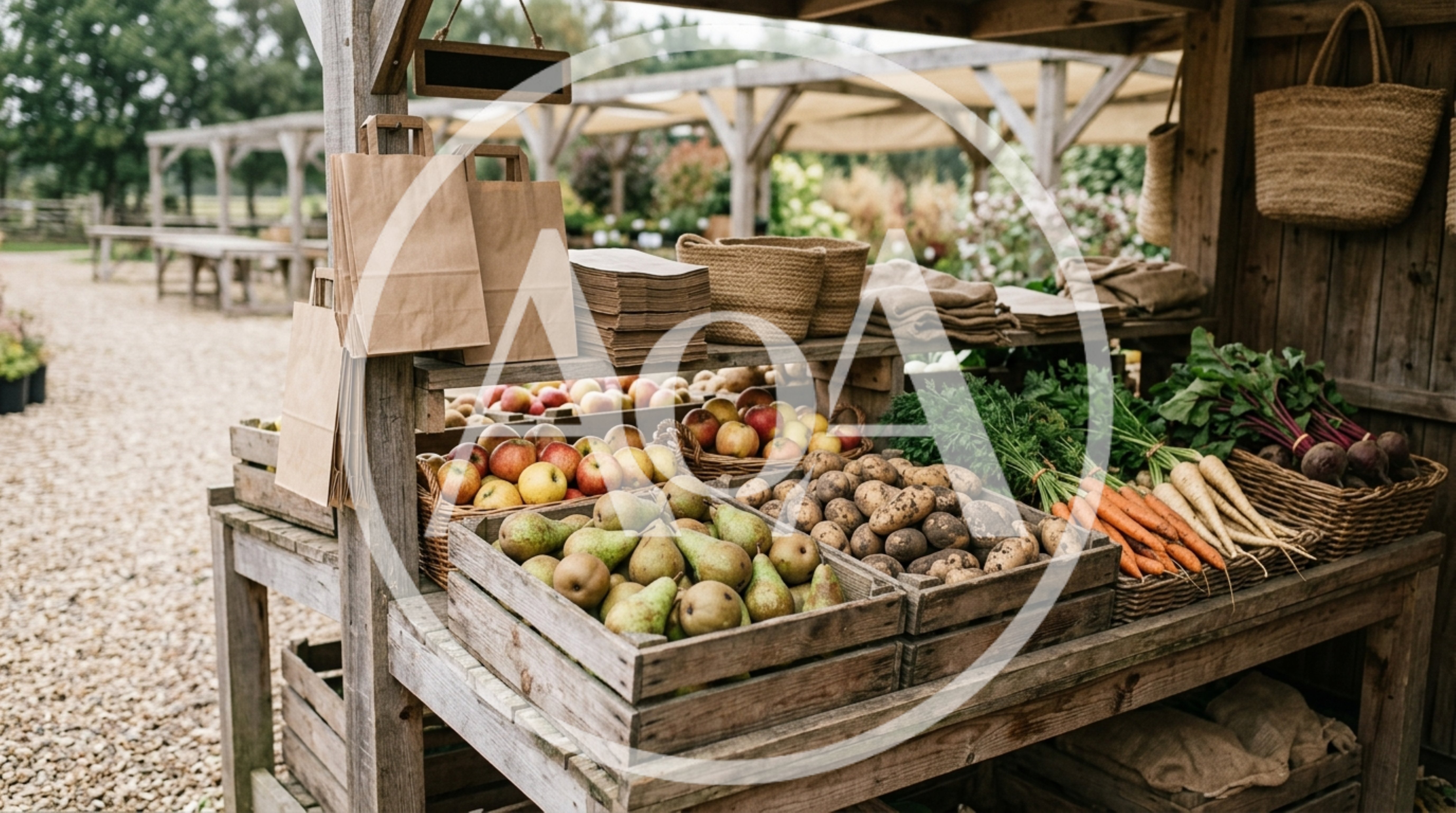 Fresh Organic Produce Display at a Rustic Farm Stand