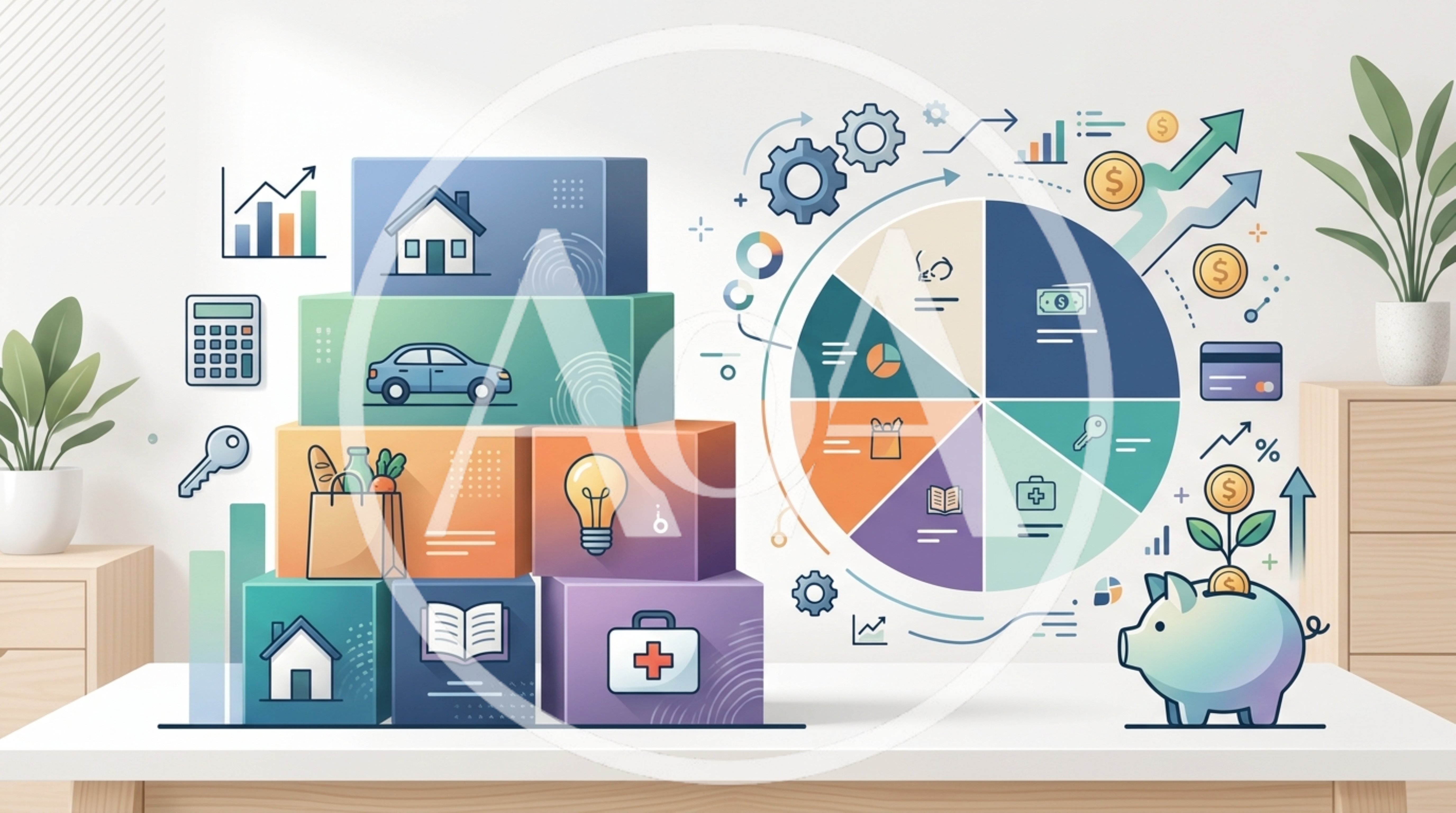 Financial Planning Concept With Blocks And Pie Chart