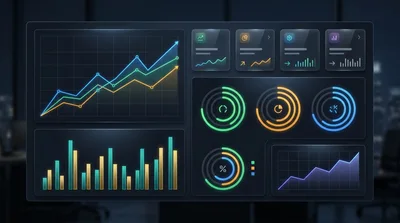 Digital Financial Dashboard With Glowing Data Analytics Charts