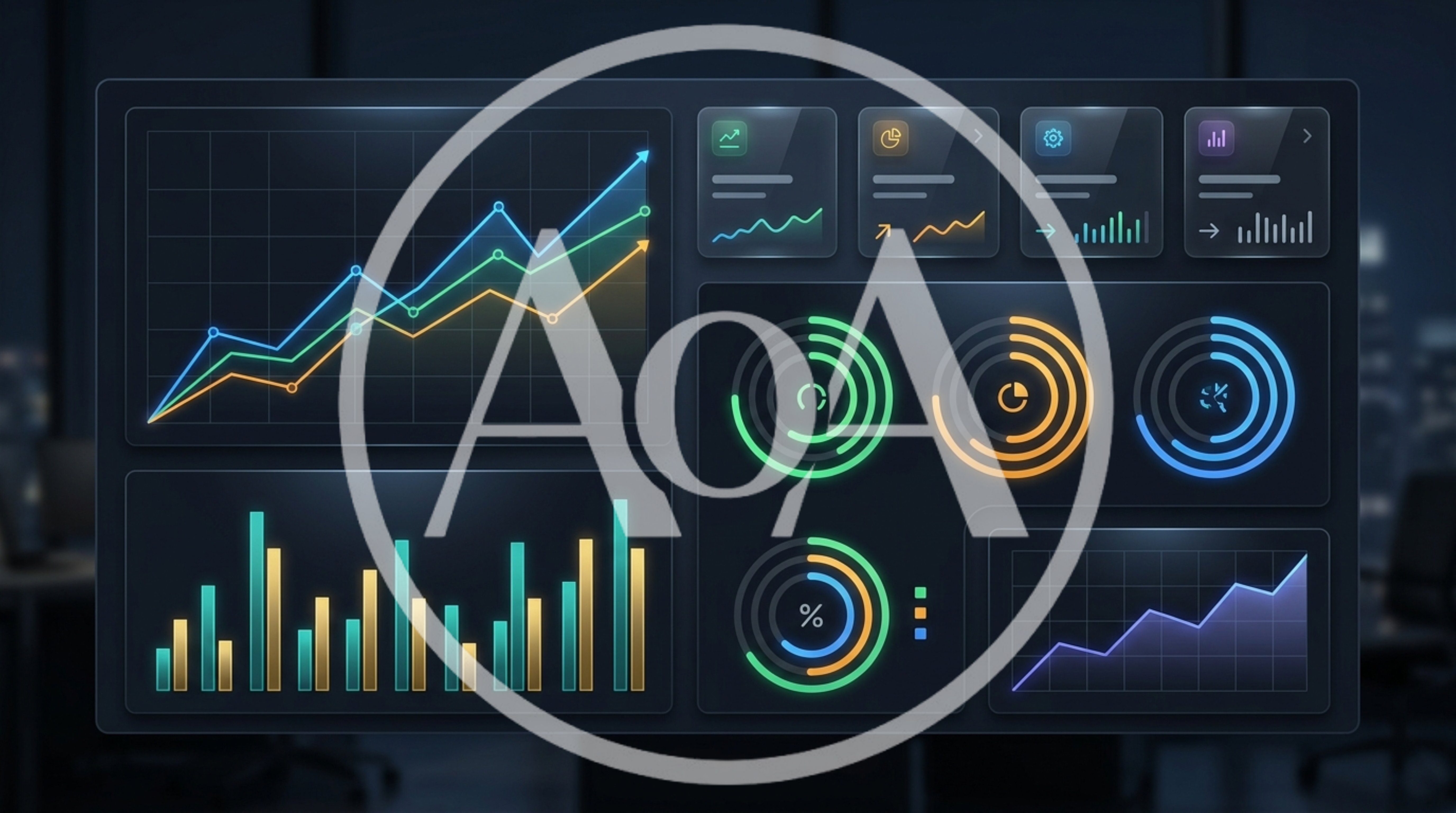 Digital Financial Dashboard With Glowing Data Analytics Charts