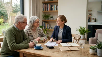 Financial Advisor Consulting With Senior Couple At Home