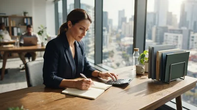 Professional Businesswoman Working at Desk in Modern Office