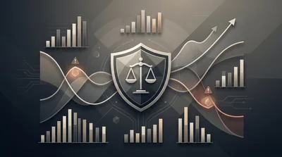 Digital Shield With Scales Of Justice And Financial Charts
