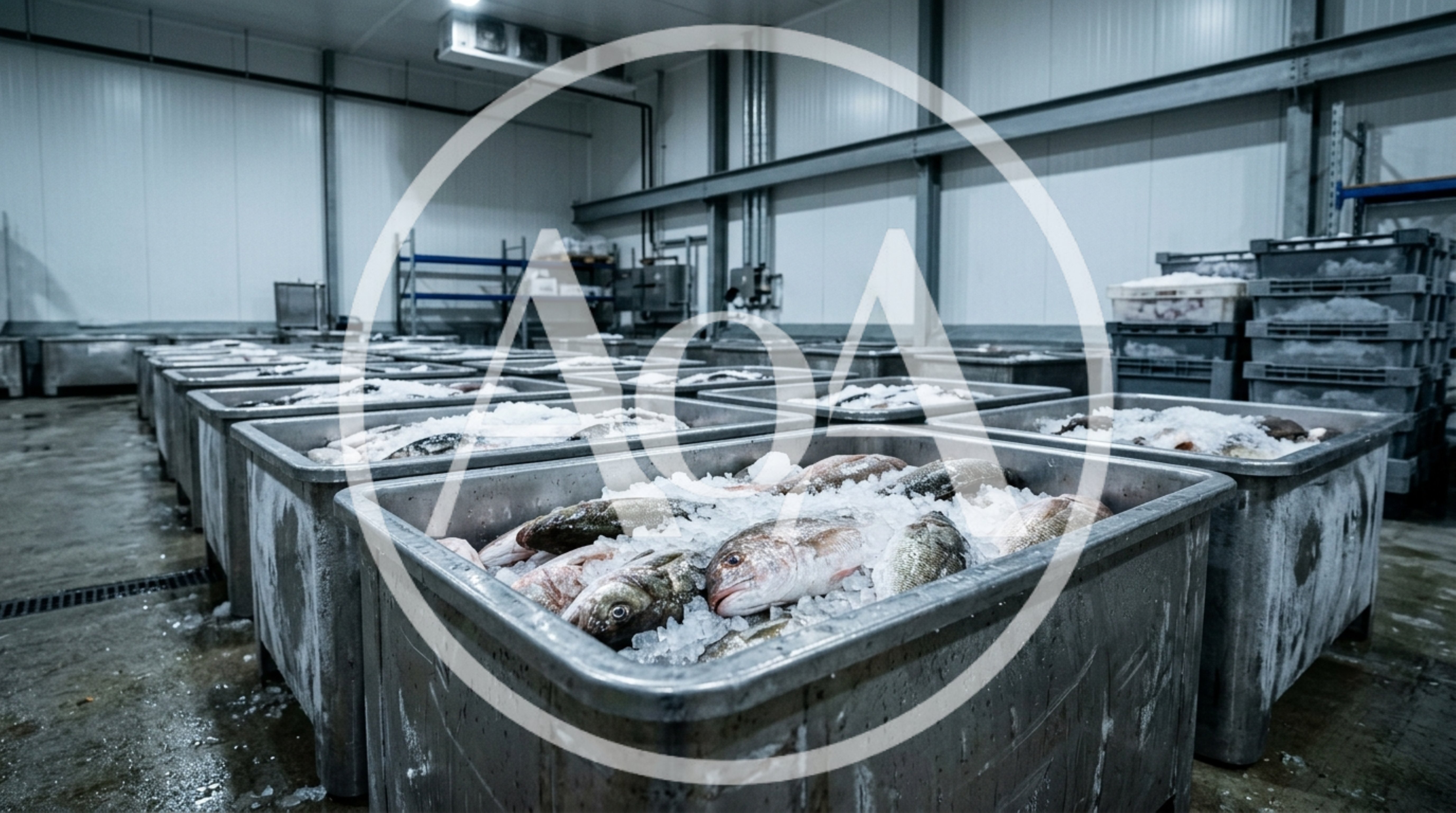 Fresh Fish Packed In Ice In Industrial Storage Containers