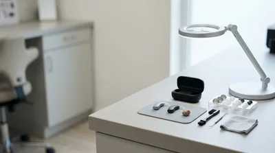 Hearing Aid Maintenance Tools On A Clinic Desk