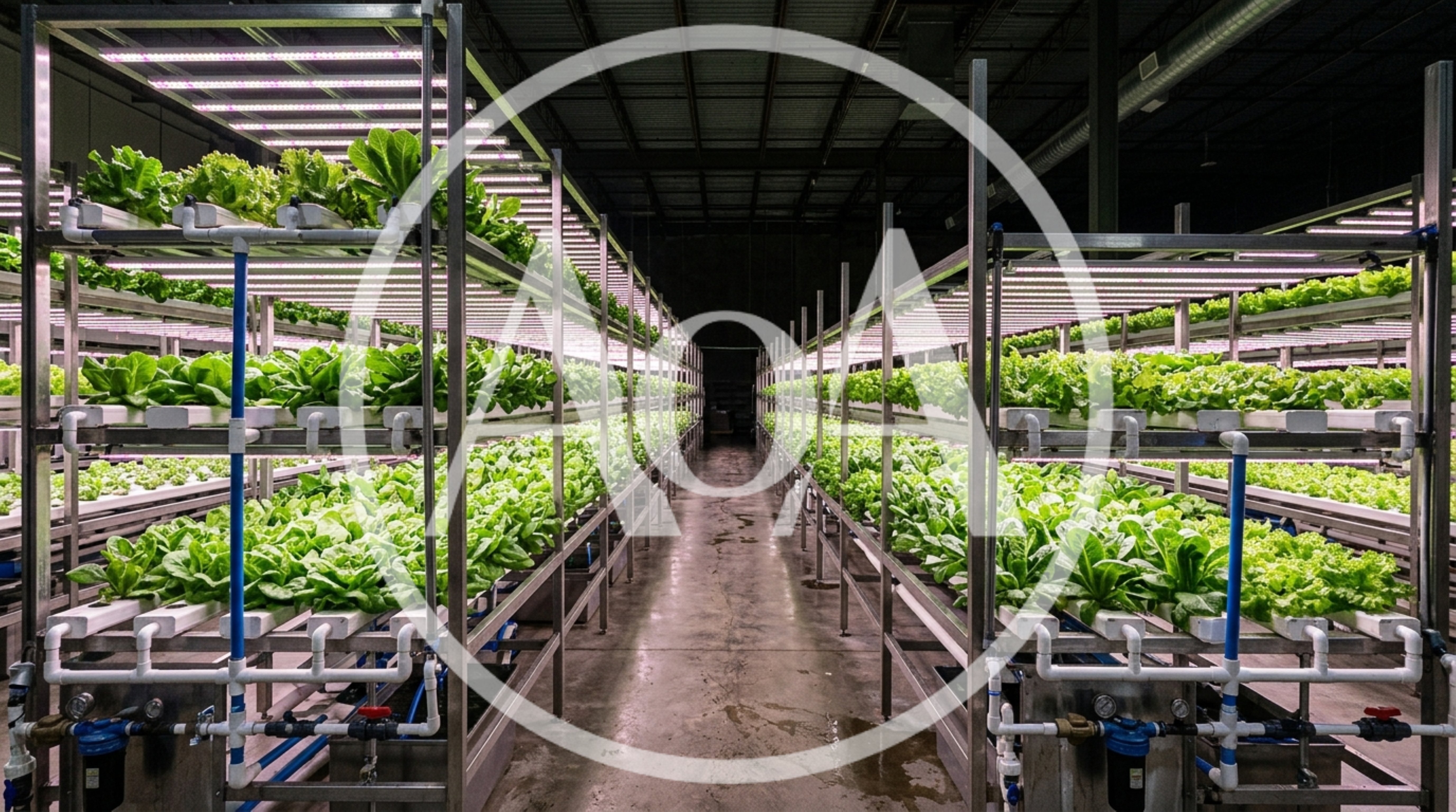 Vertical Farming Facility With Hydroponic Lettuce Racks