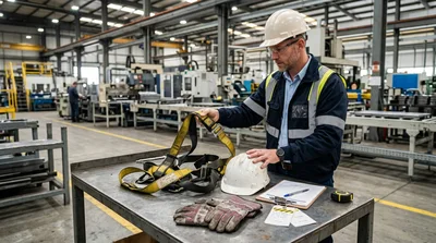 Industrial Safety Inspector Examining Harness In Factory