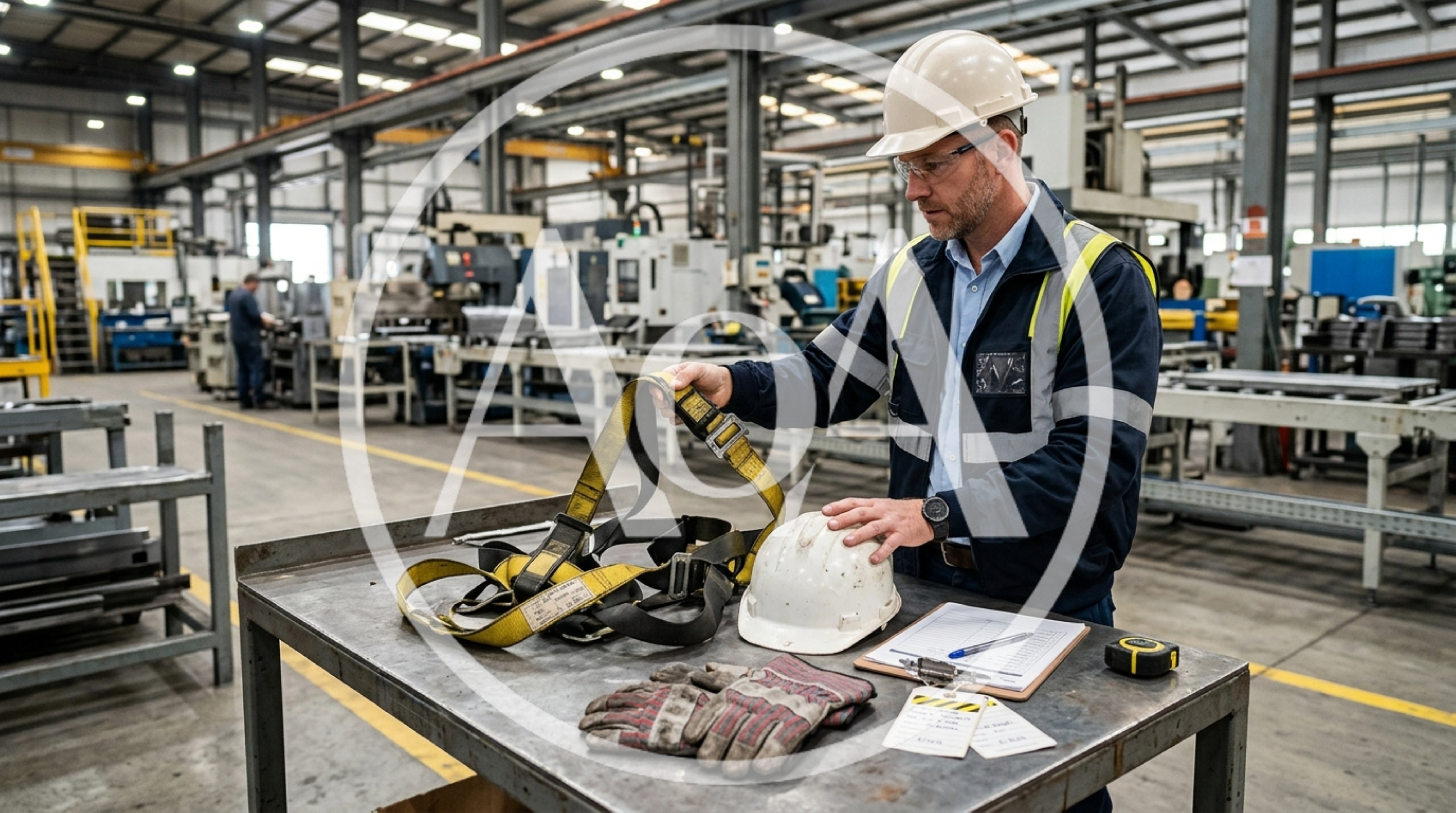Industrial Safety Inspector Examining Harness In Factory