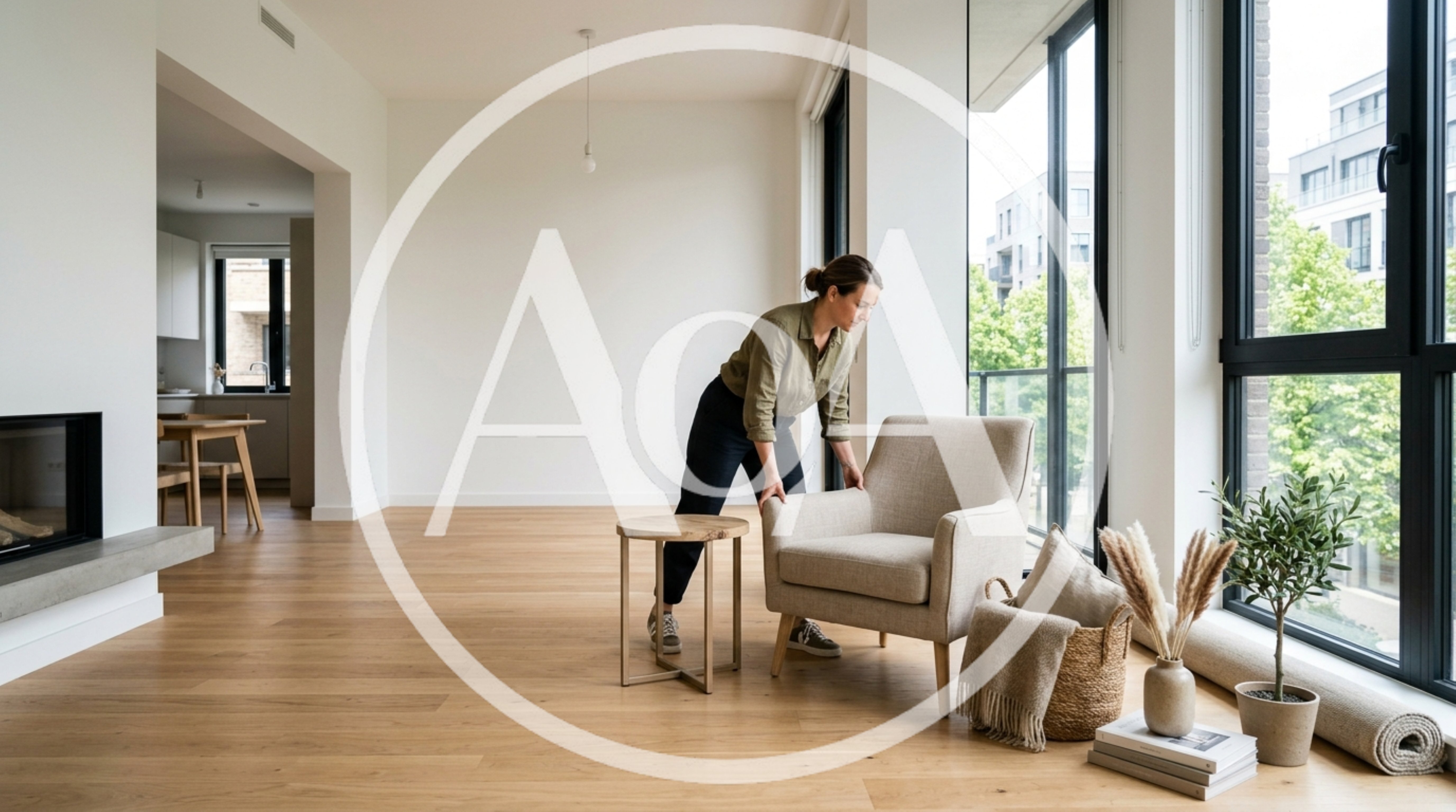 Woman Arranging Furniture In A Modern Living Room