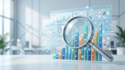 Magnifying Glass Over Digital Financial Data Charts