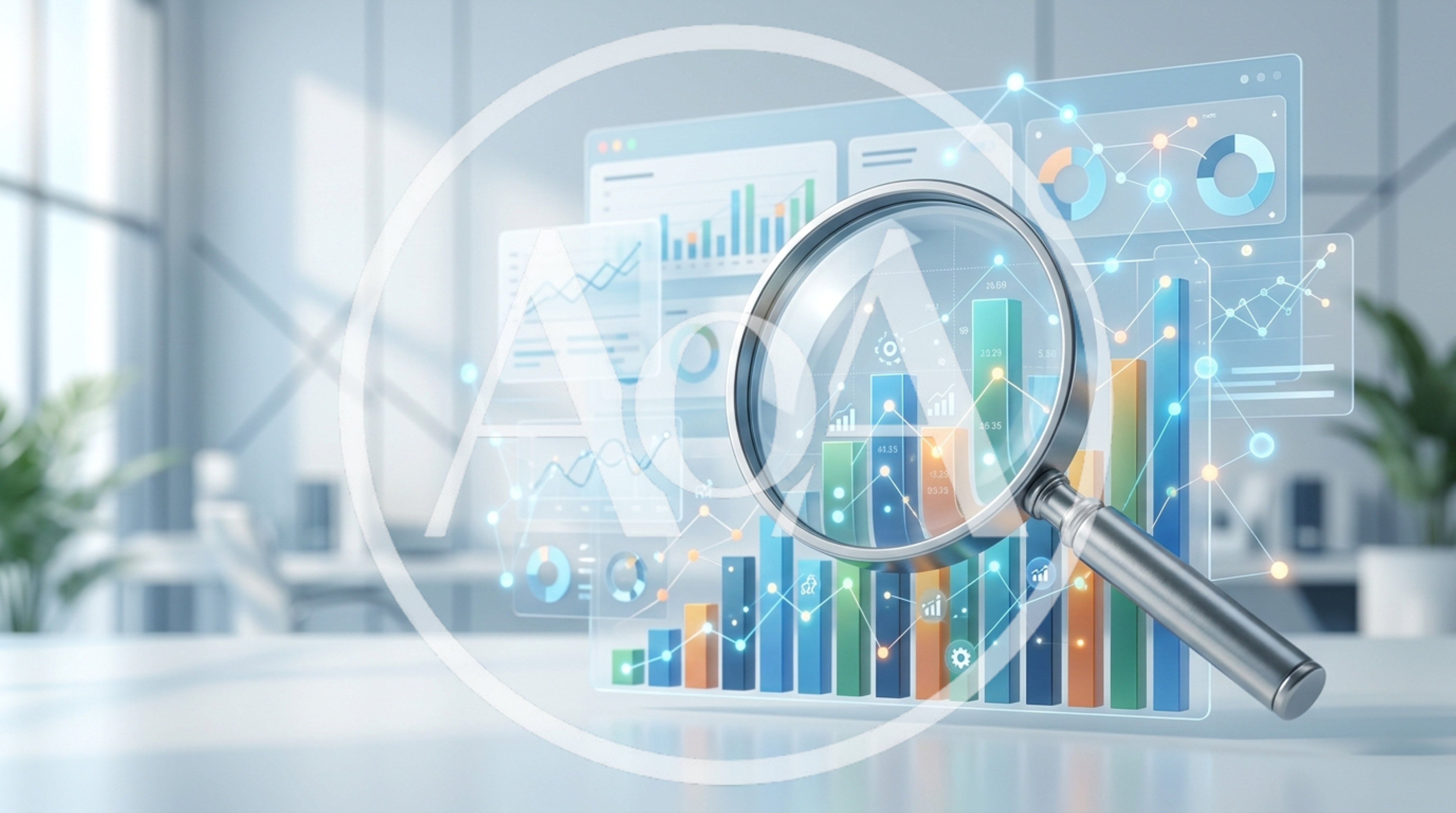 Magnifying Glass Over Digital Financial Data Charts