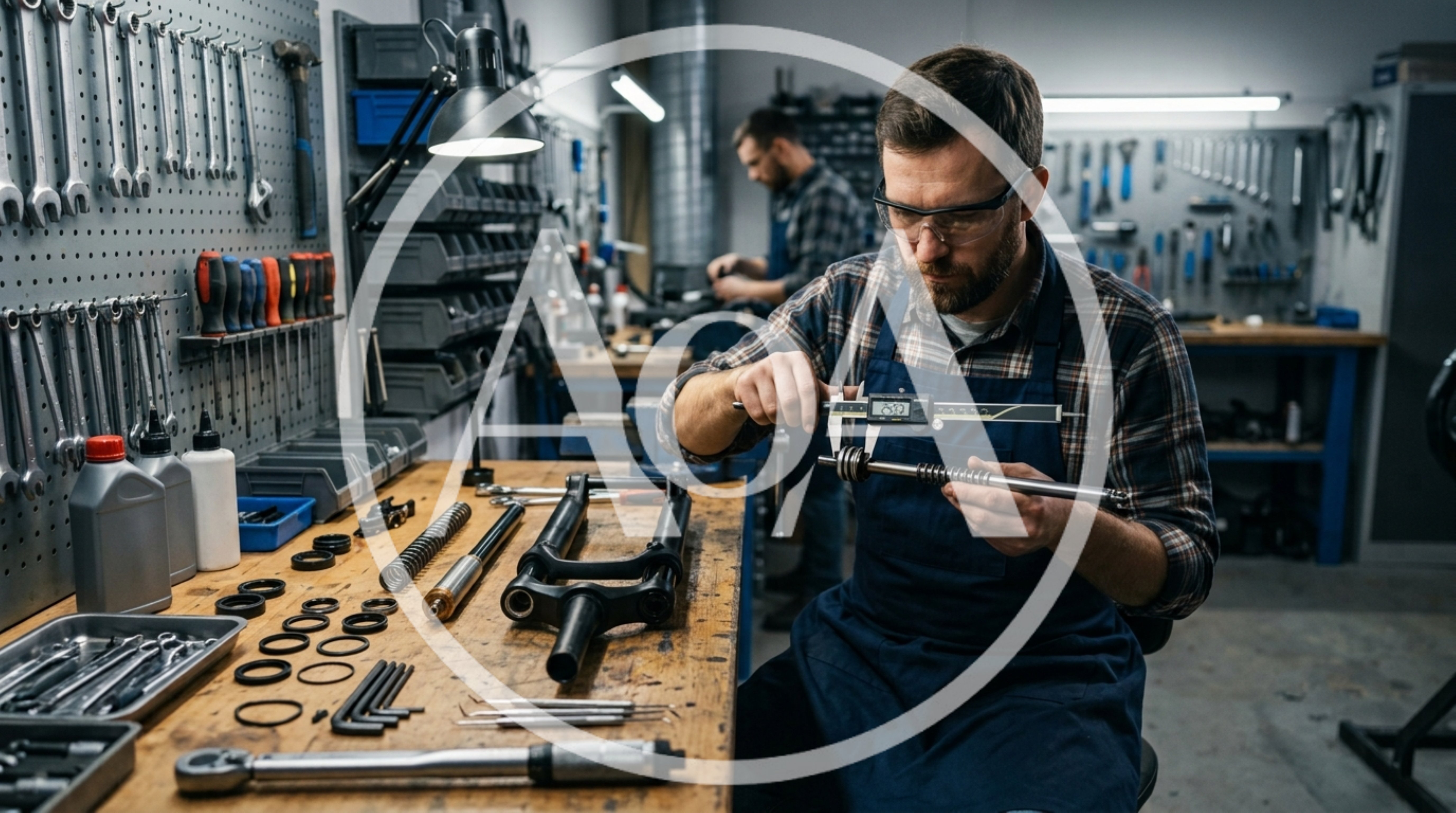 Professional Mechanic Measuring Bicycle Suspension Component