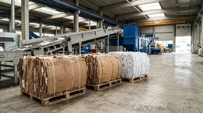 Recycled Cardboard Bales In An Industrial Recycling Facility