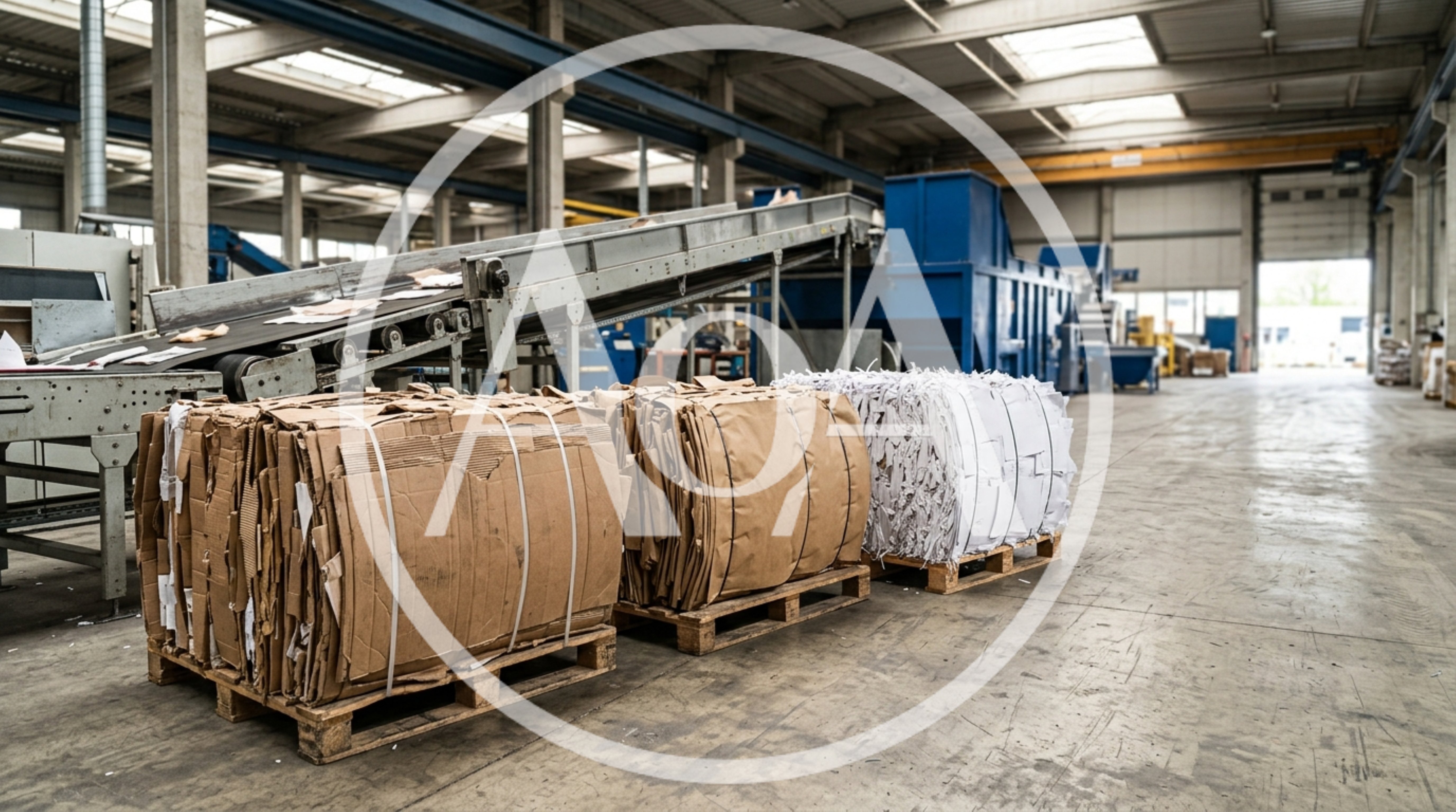 Recycled Cardboard Bales In An Industrial Recycling Facility