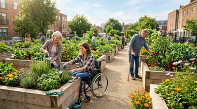 Diverse Group Gardening in an Urban Community Garden
