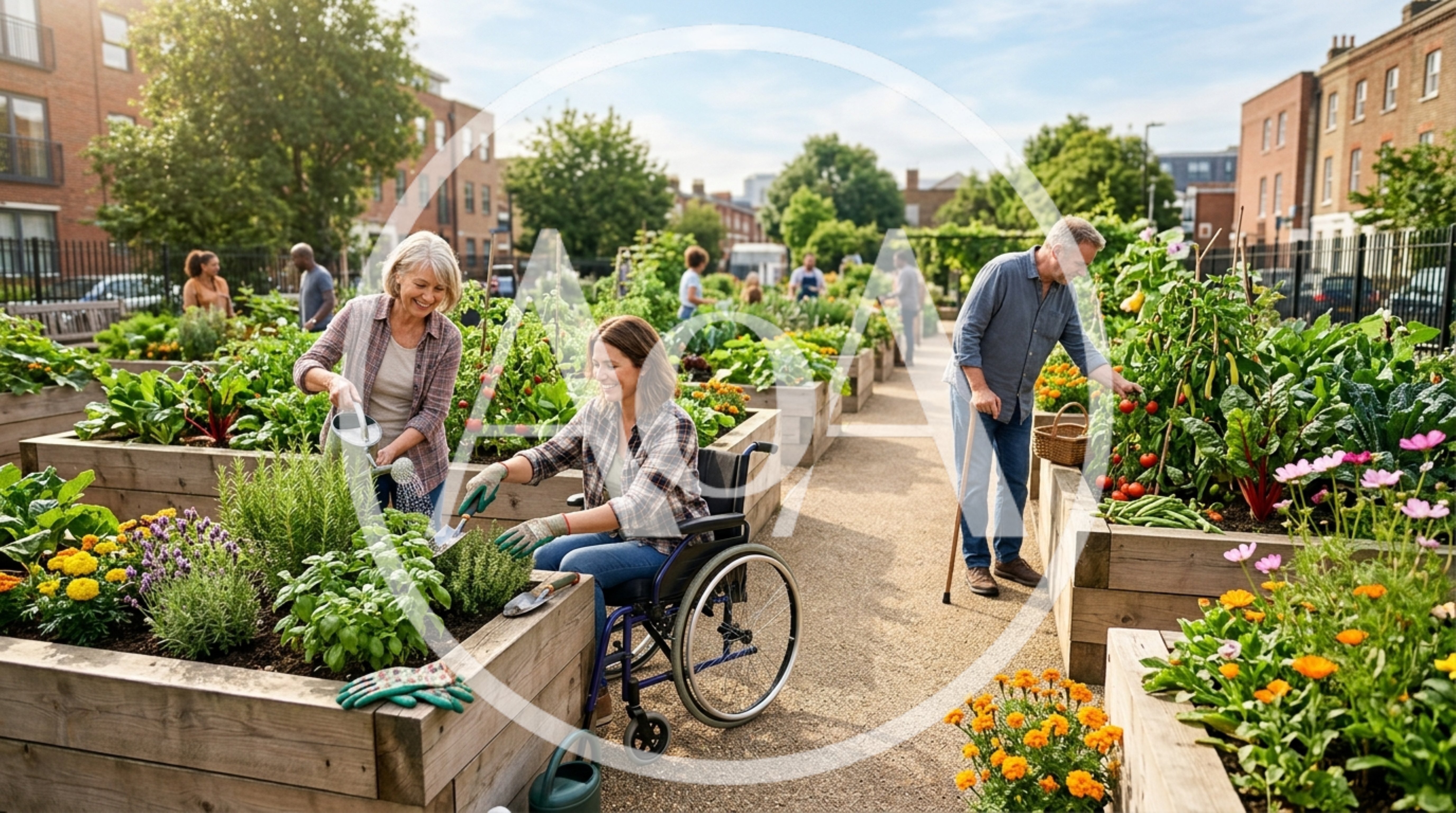 Diverse Group Gardening in an Urban Community Garden