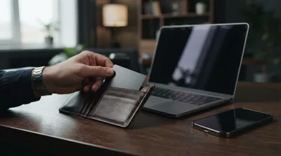 Man Taking Credit Card From Leather Wallet