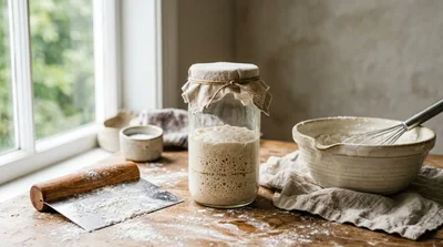Sourdough Starter Fermenting In A Glass Jar