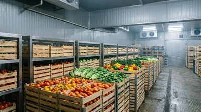 Fresh Vegetables Stored In Wooden Crates In Cold Storage