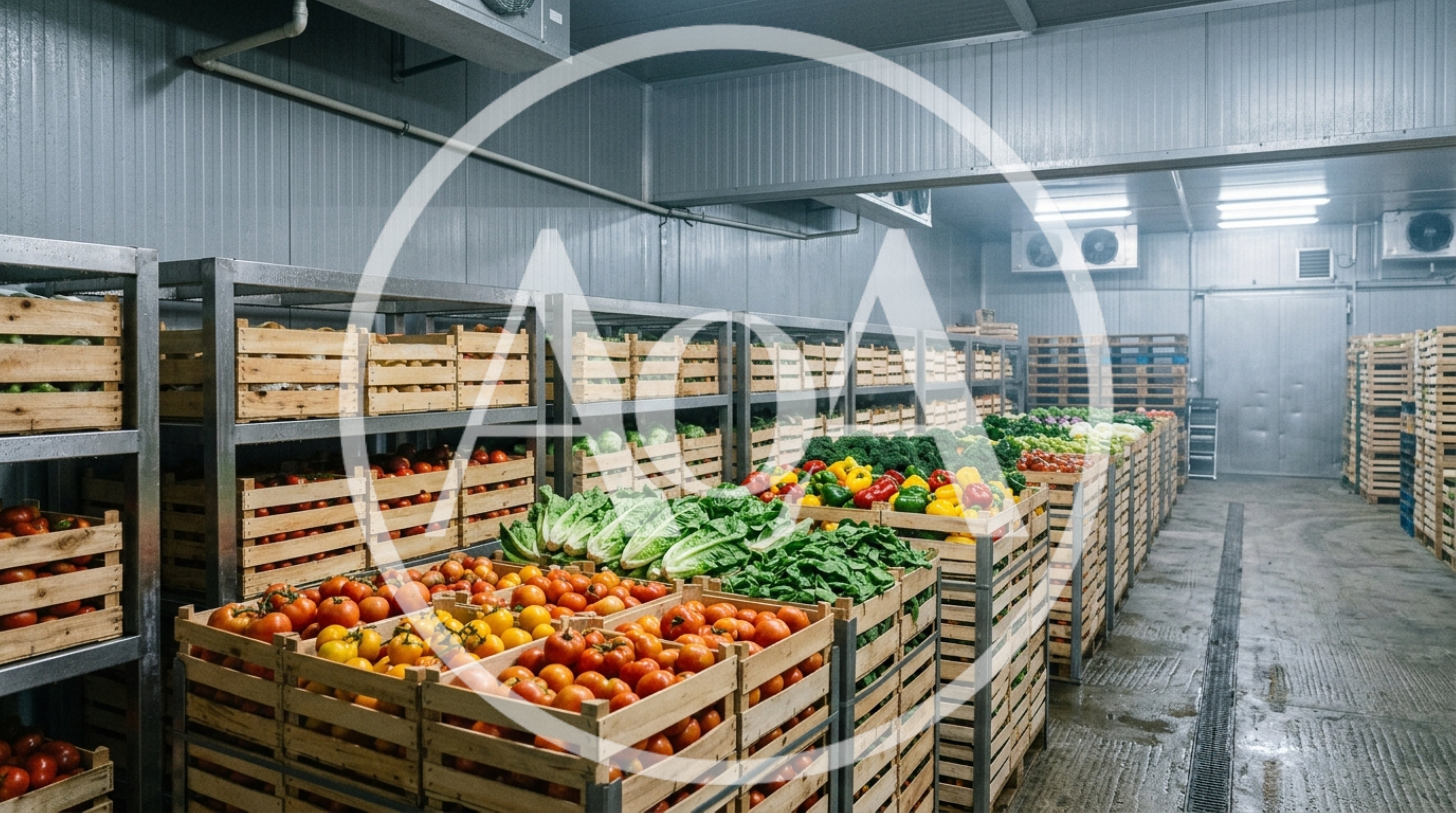 Fresh Vegetables Stored In Wooden Crates In Cold Storage