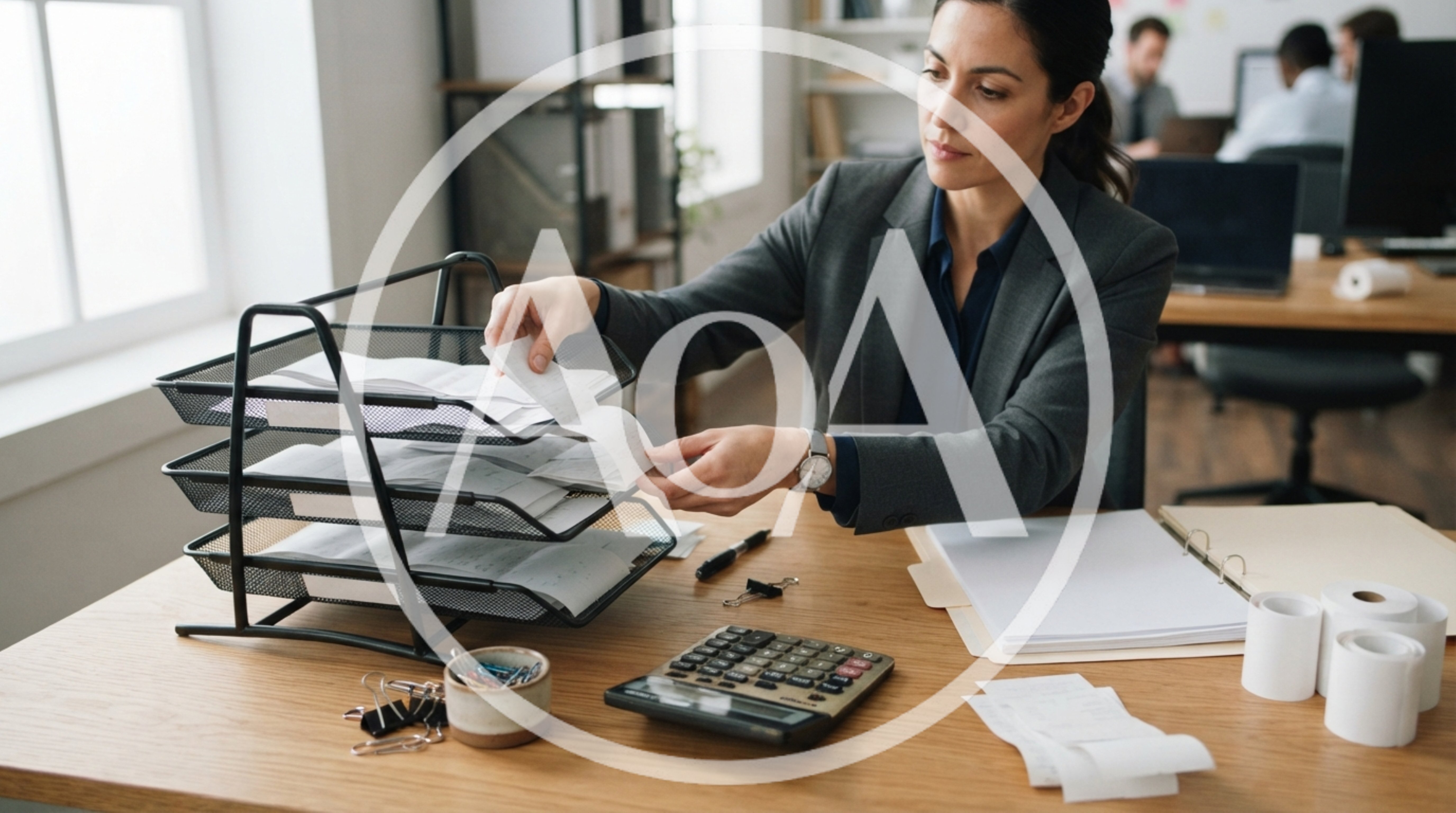 Professional Accountant Organizing Financial Receipts In Office