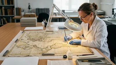 Professional Conservator Restoring An Antique World Map