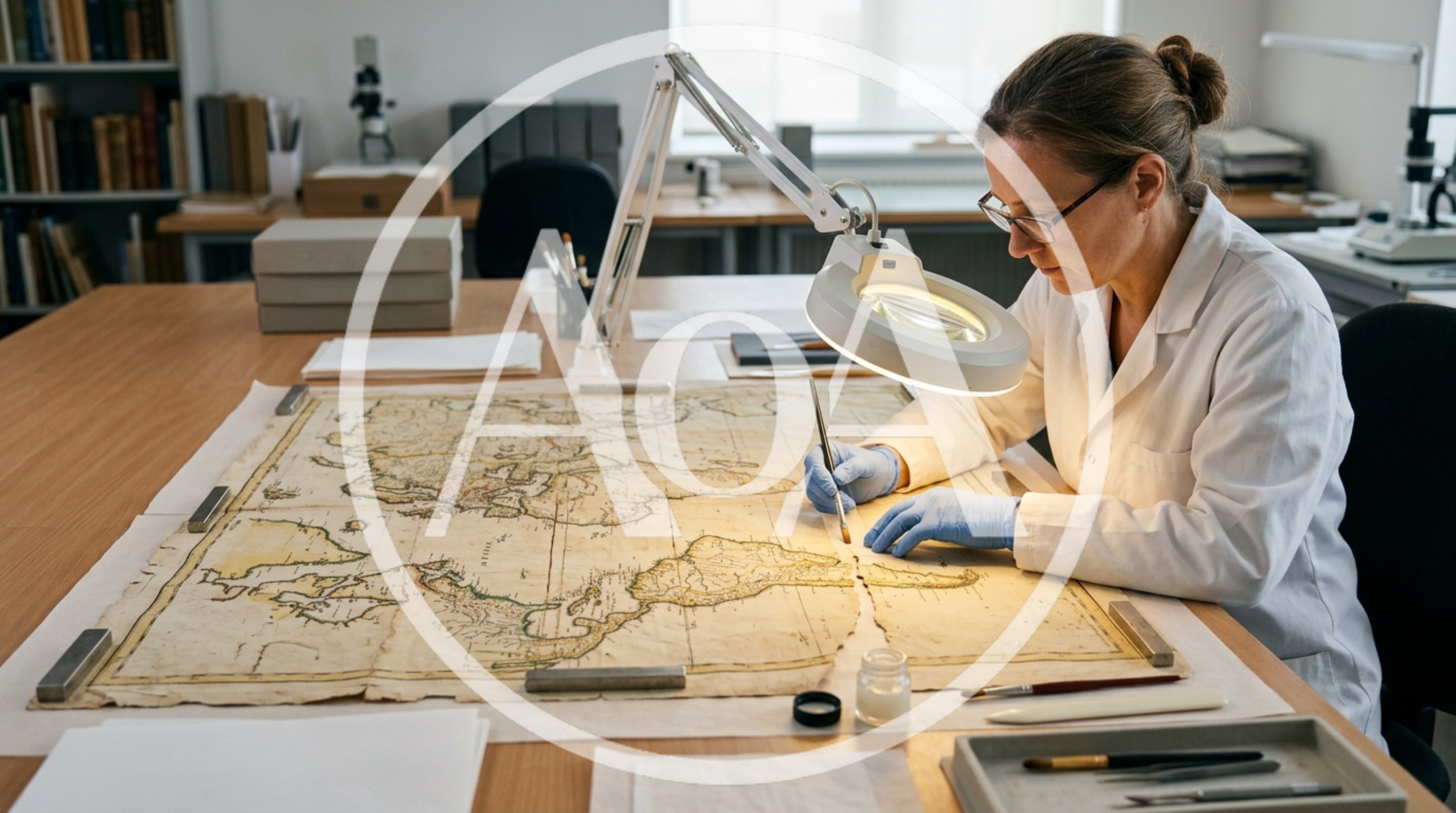 Professional Conservator Restoring An Antique World Map