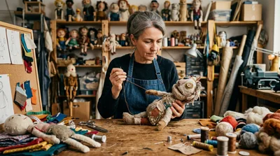 Artisan Crafting A Handmade Puppet In Her Workshop