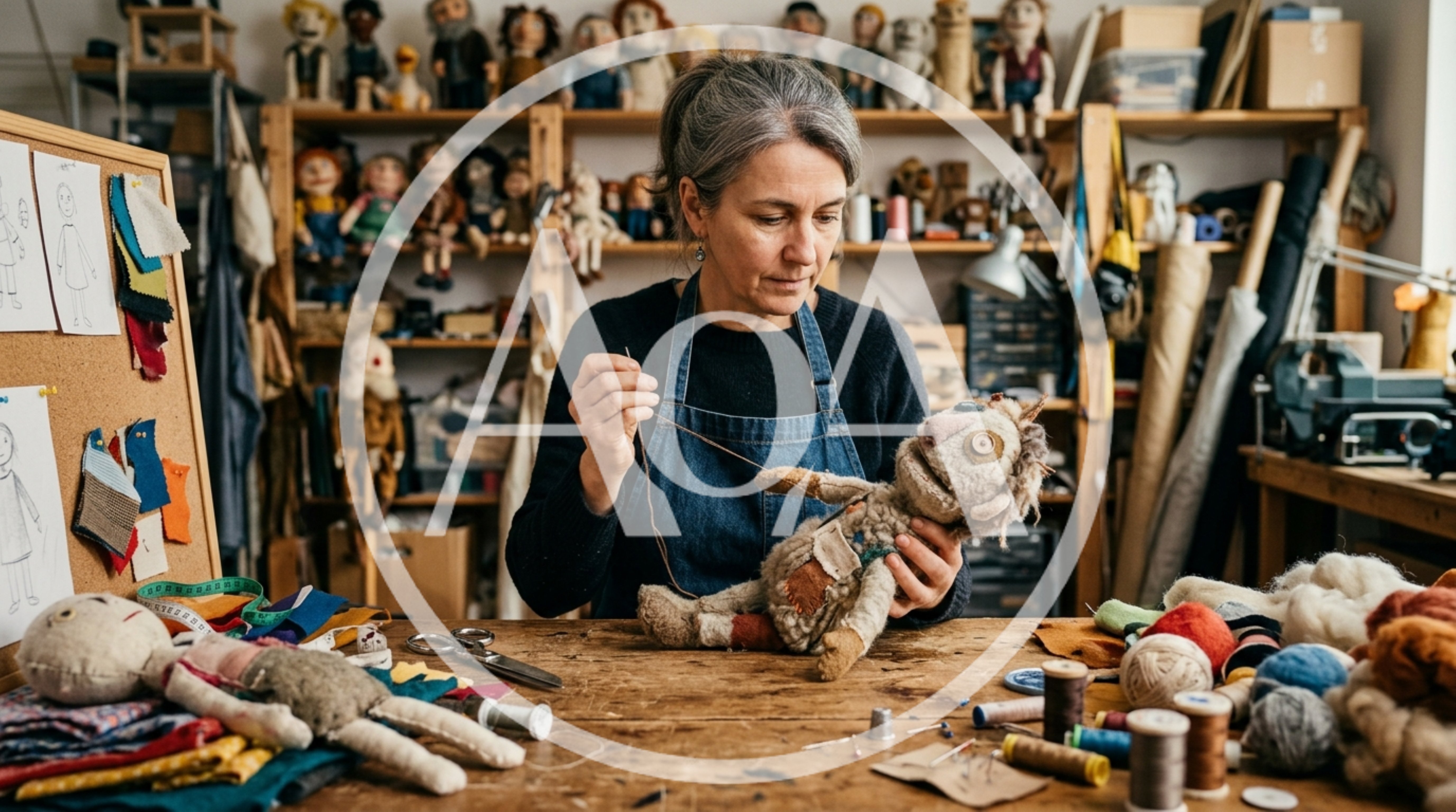 Artisan Crafting A Handmade Puppet In Her Workshop