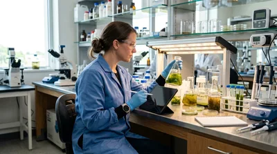 Scientist Analyzing Algae Samples In A Laboratory