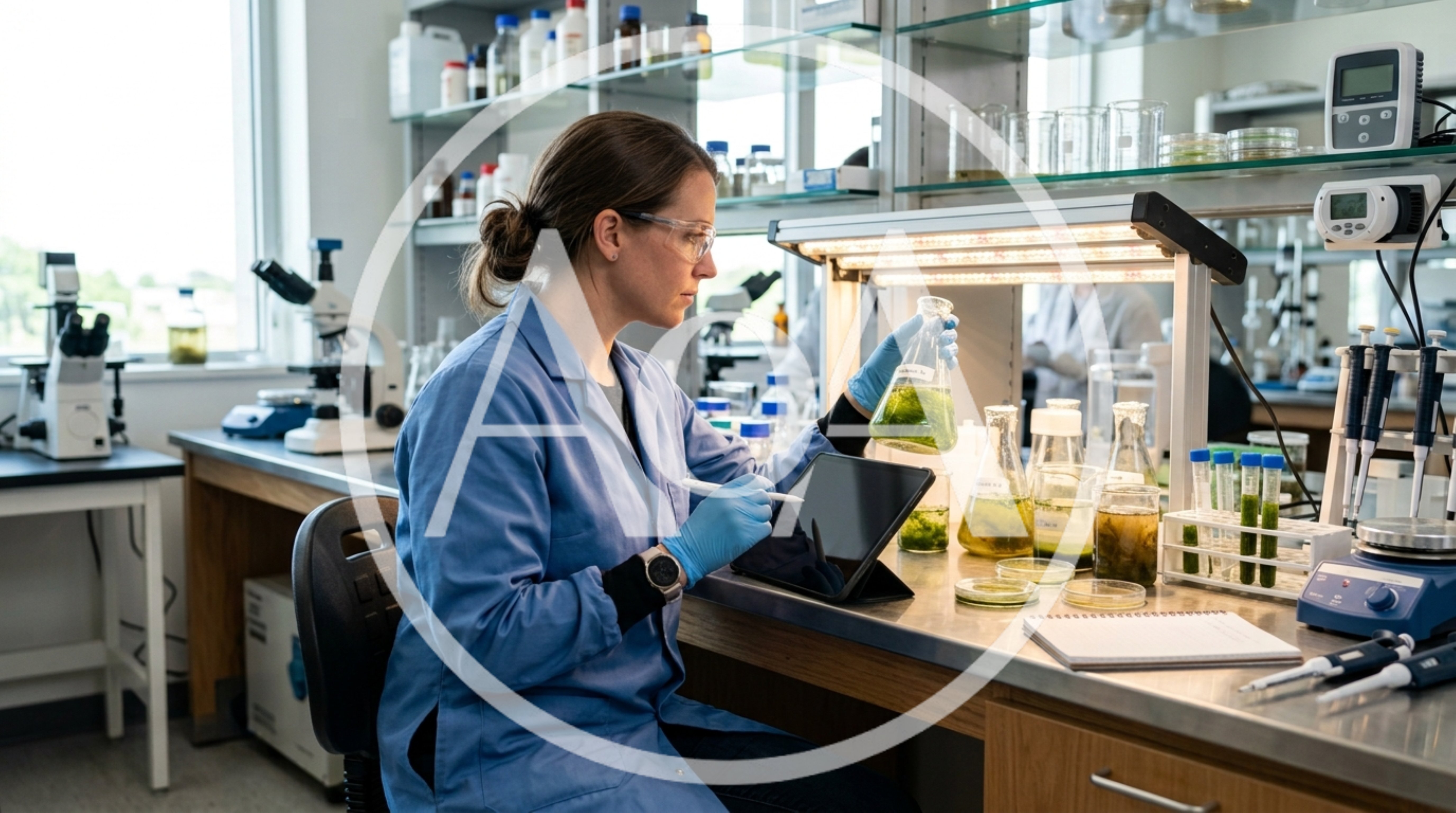 Scientist Analyzing Algae Samples In A Laboratory