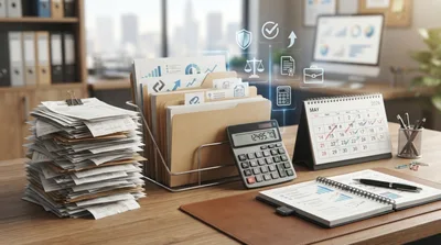 Office Desk With Financial Documents And Calculator