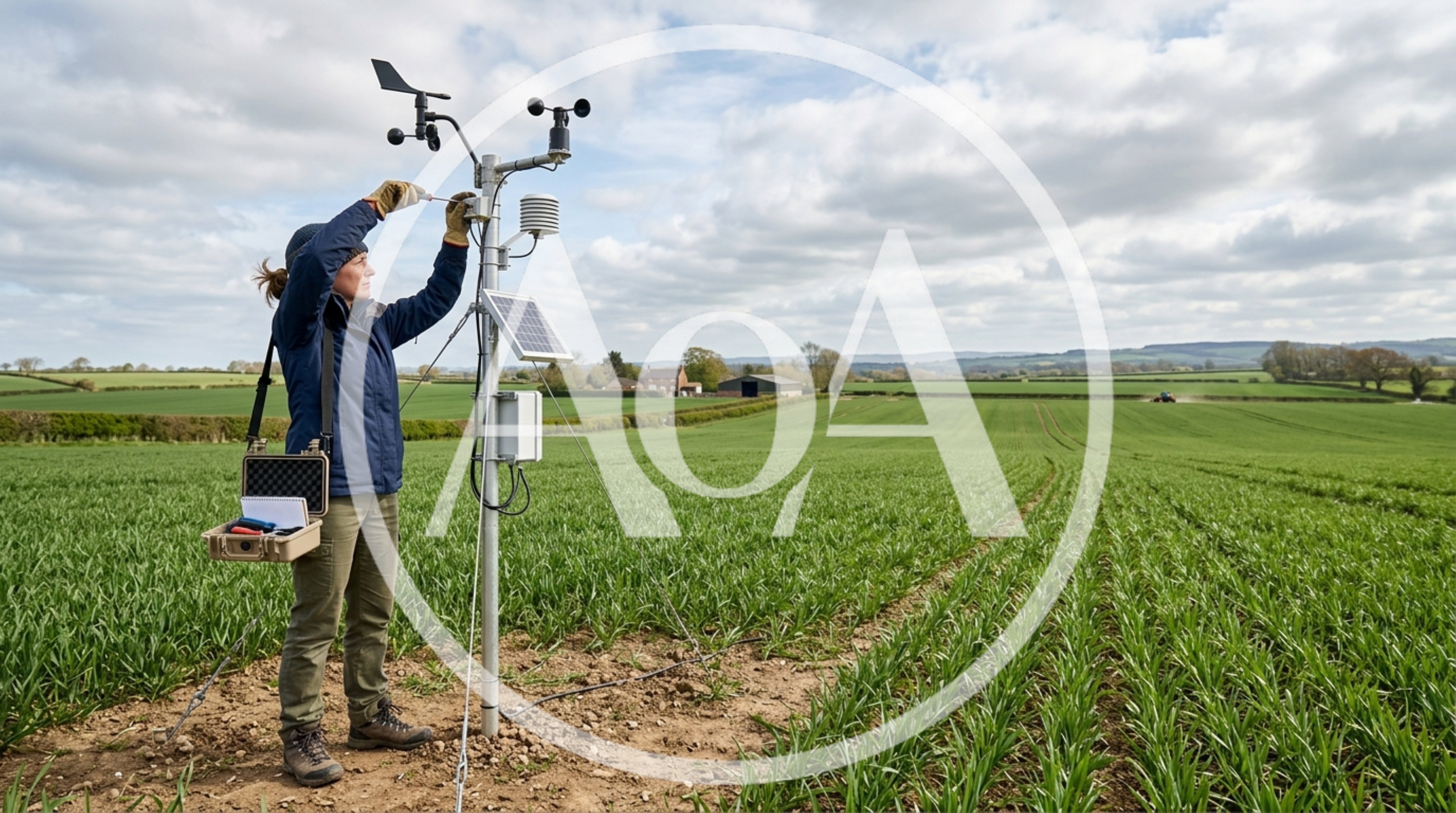 Female Agricultural Scientist Servicing Field Weather Station