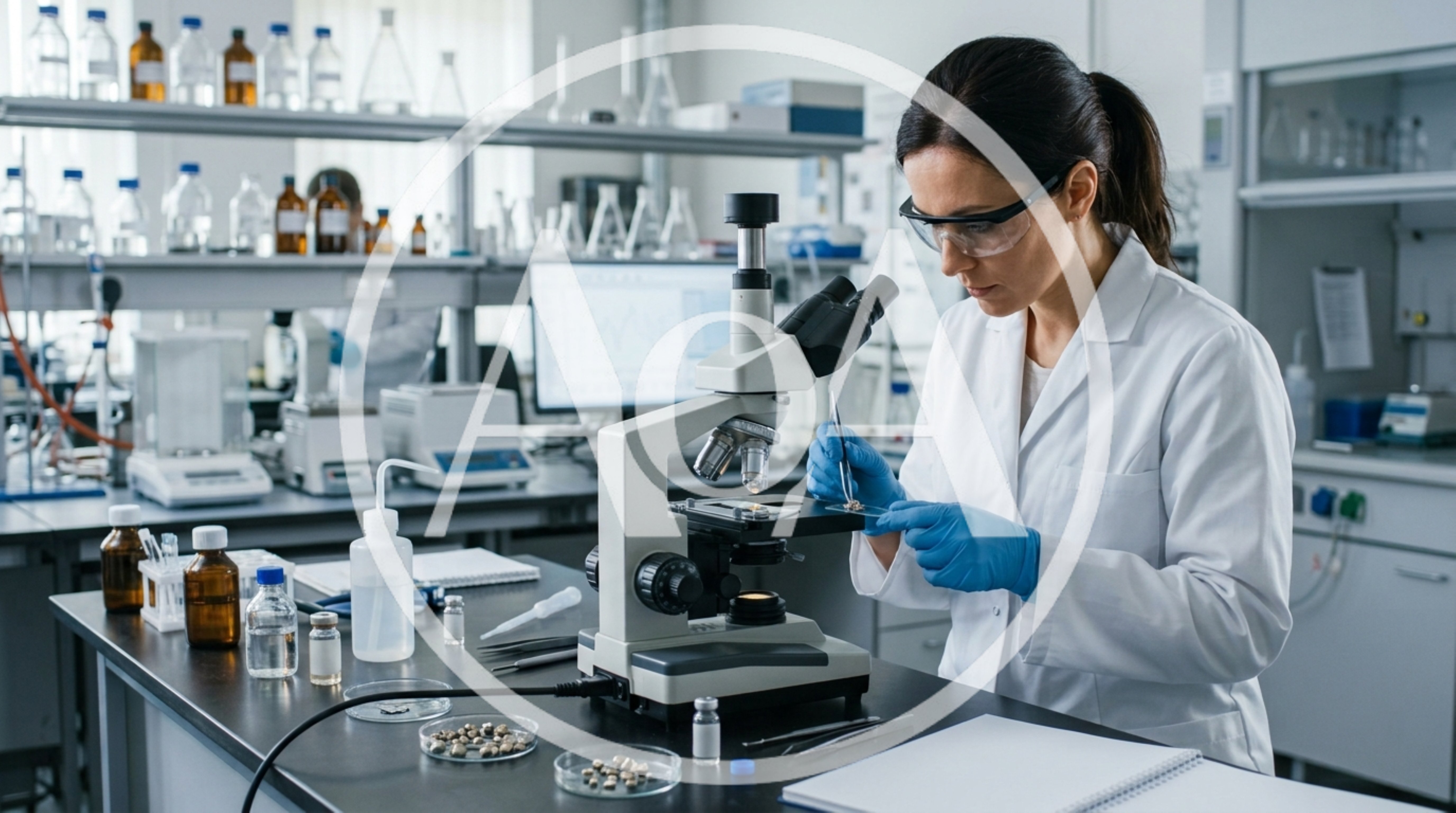 Female Scientist Examining Sample Under Microscope In Laboratory