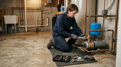 Female Plumber Repairing Residential Water Pump